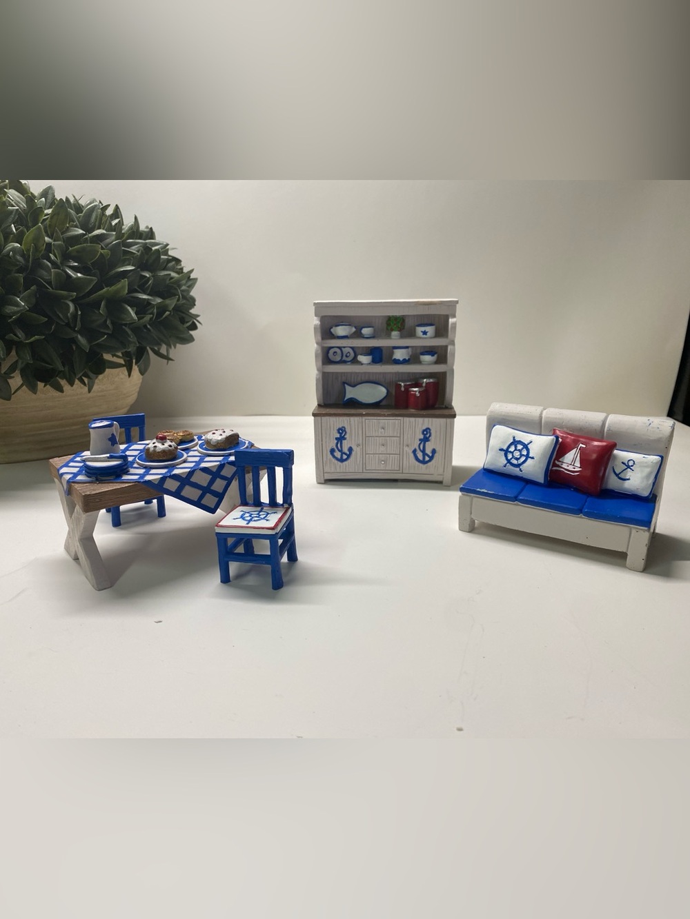 Vintage Hand Painted Nautical Dollhouse Furniture Lot Coastal Beach Miniatures